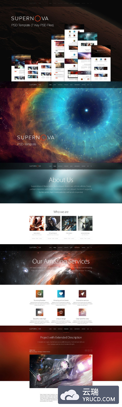 多功能现代风格网页模板 Supernova - PSD Template (Pro)