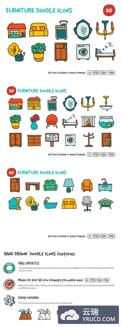 家具涂鸦图标集 Furniture Doodle Icons Set