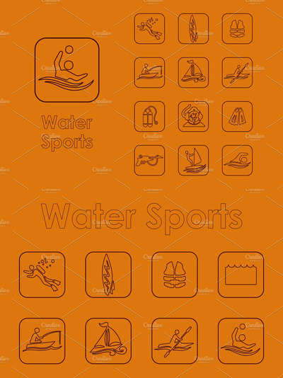 水上运动图标 16 water sports simple icons