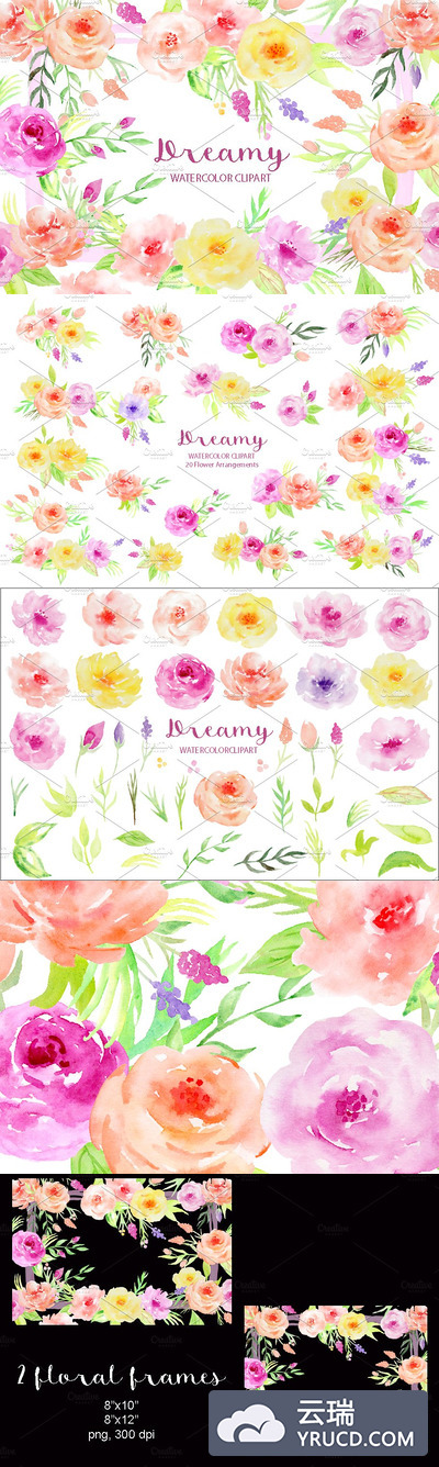 水彩梦幻花卉集合 Watercolor Dreamy Collection