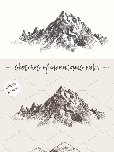 素描效果的大山插图 Set of sketches of mountains, vol. 1