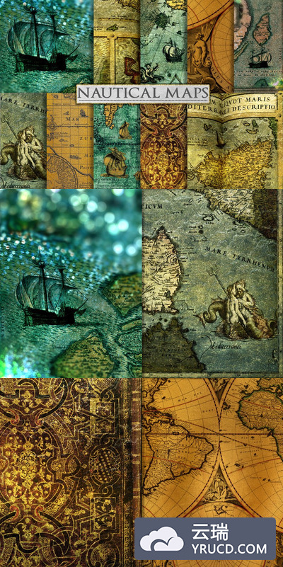 航海背景 海图艺术 Nautical Backgrounds - Sea Map Art