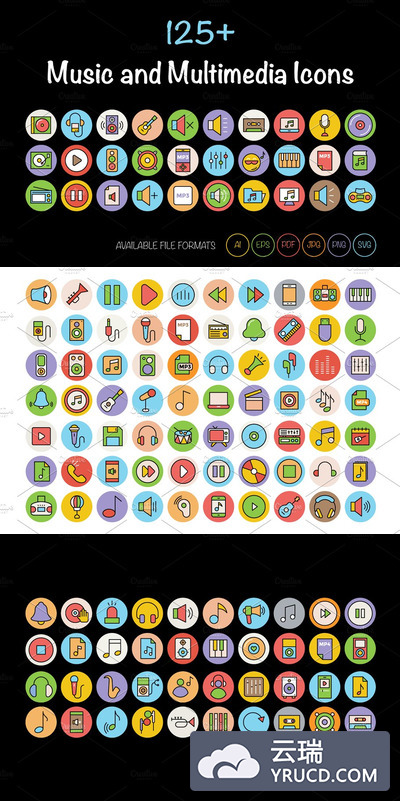 125+个音乐媒体图标 125+ Music and Multimedia Icons