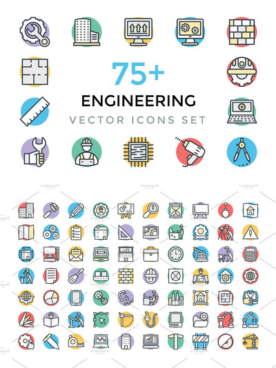 75+ 工程师图标 75+ Engineering Vector Icons