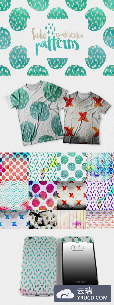 波西米亚背景纹理水彩素材 Boho Watercolor Patterns