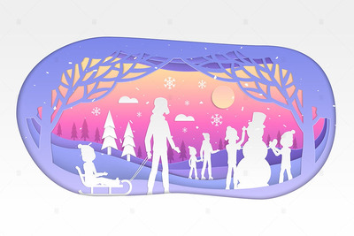 时尚个性的现代剪纸风格的冬季冬天圣诞节新年海报banner矢量插图