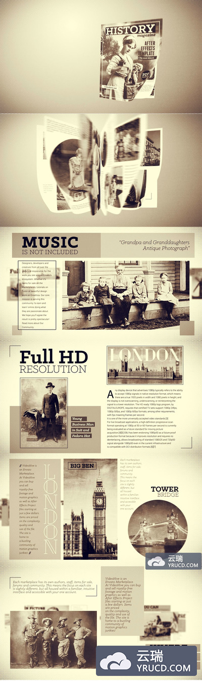 复古怀旧历史感杂志风格的视频动态AE模板下载[AEP]