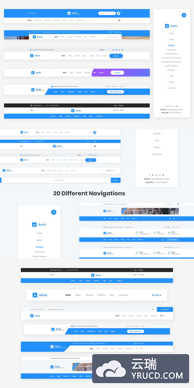 20个时尚高端简约多用途的Web-UI Kit导航栏设计模板