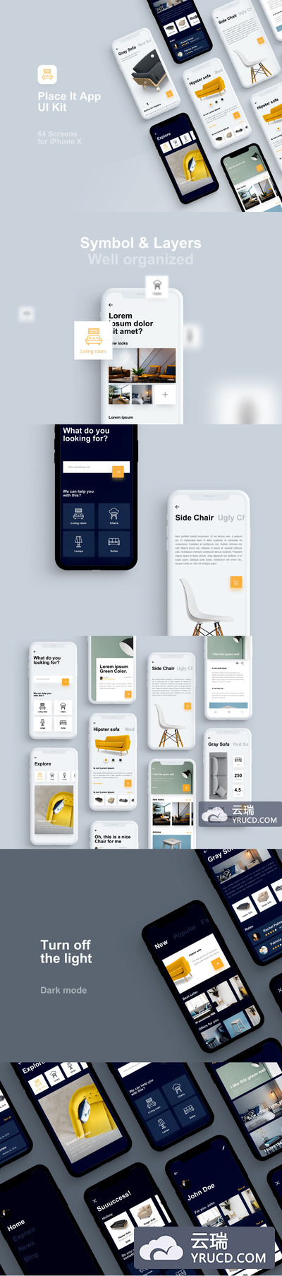 高端创意家居展示与销售电商 APP UI KIT [Sketch]