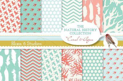 自然历史珊瑚背景纹理素材 Natural History Coral 12" Pages