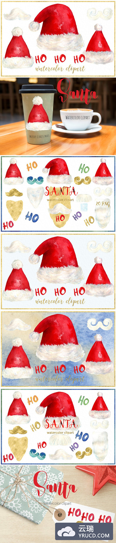 圣诞老人帽。圣诞节水彩 Santa hat. Christmas watercolor