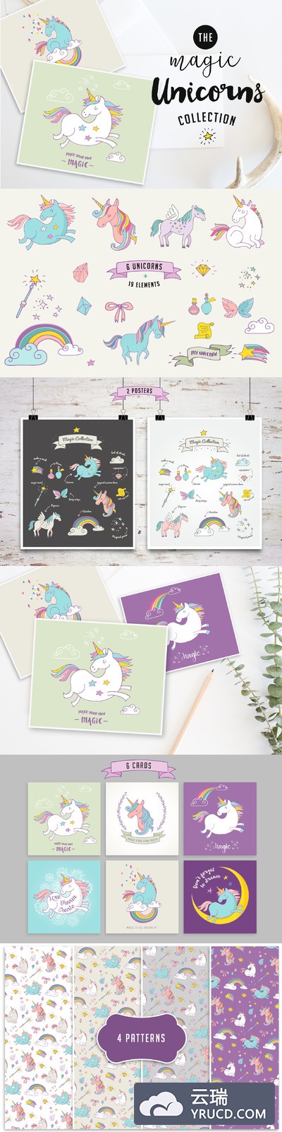 魔法主题插画 Magic Unicorns collection