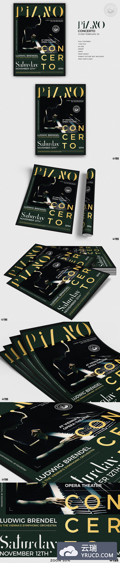 钢琴演奏海报模板 Piano Concerto Flyer PSD V3