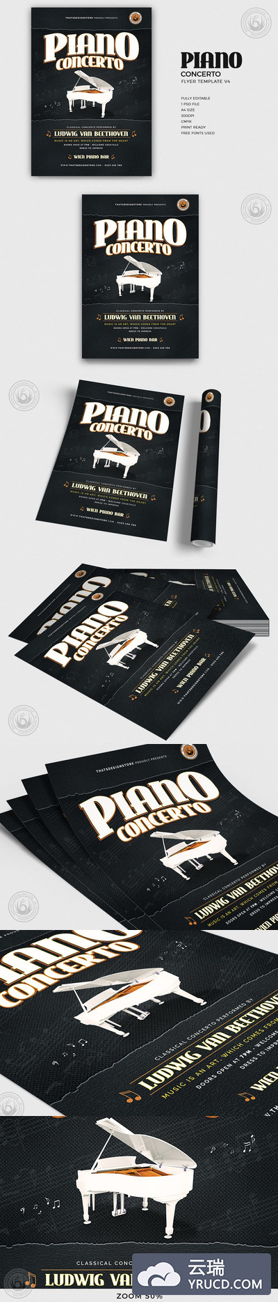 钢琴演奏会海报模板 Piano Concerto Flyer PSD V4