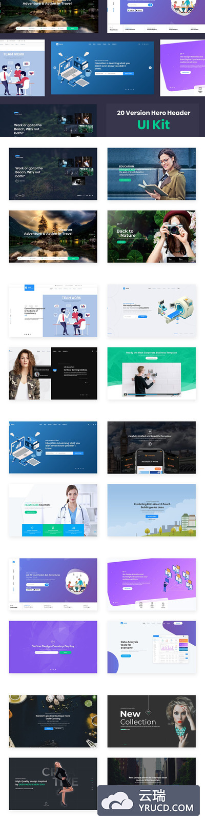 20个高品质的用于Web UI工具包的Hero Headers英雄标题着陆页banner设计模板