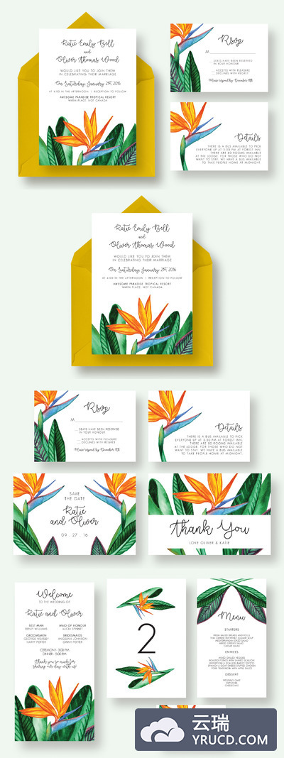 花鸟天堂婚礼平面设计套装 Bird Paradise Flower Wedding Suite