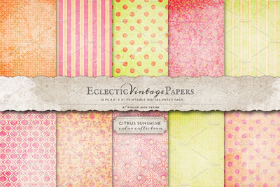 柑橘阳光背景纹理素材 Printable Papers - Citrus Sunshine