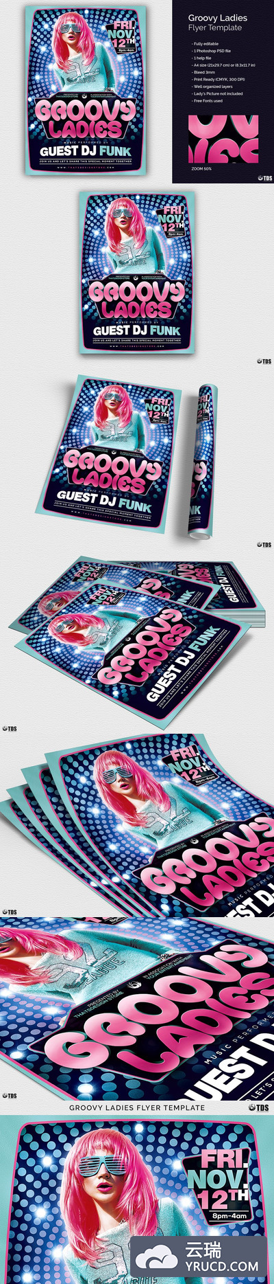 吸引人的明星海报模版 Groovy Ladies Flyer PSD