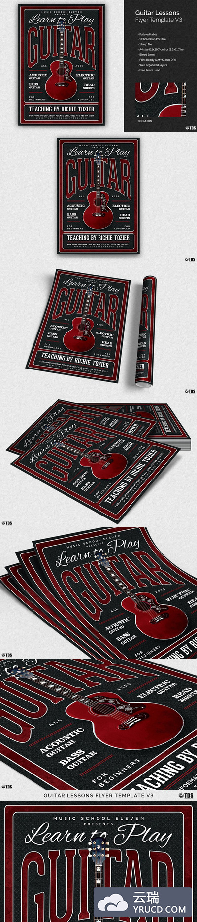 吉他课程传单海报PSD Guitar Lessons Flyer PSD V3