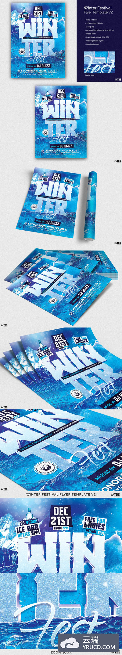 冬季节日传单海报PSD Winter Festival Flyer PSD V2