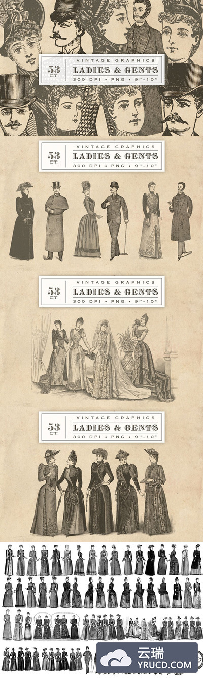 简单的绅士女士图形 Vintage Ladies & Gentlemen Graphics