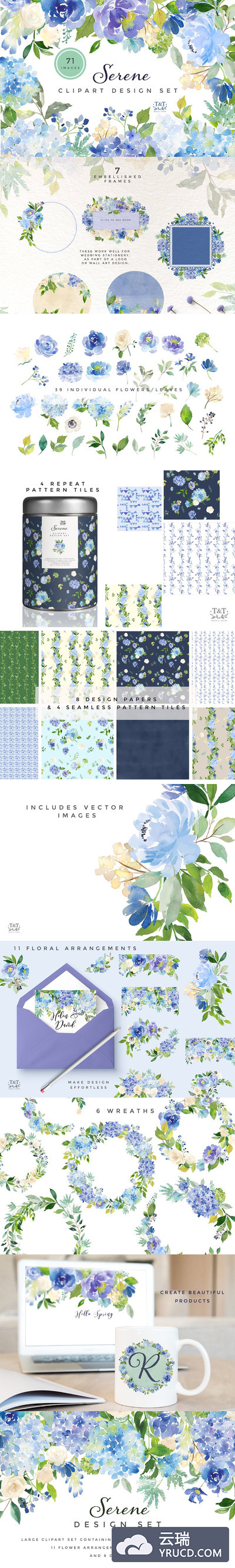 水彩花卉图形素材 Watercolor Flower Graphics - Serene