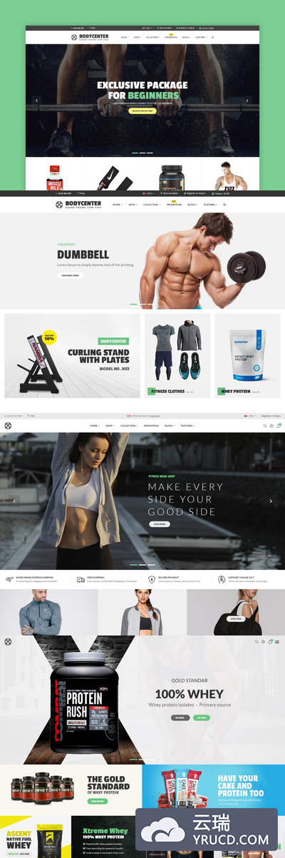 时尚高端震撼的运动健身房网站设计模板