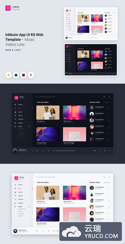 时尚高端音乐应用程序Music App UI Kits Web模板 - 音乐视频