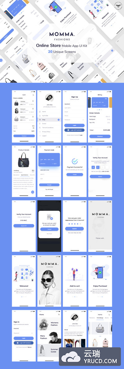 APP UI | 在线商店移动应用工具包20独特屏幕电子商务套件