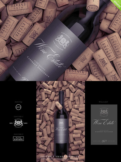 在软木塞的酒瓶样机 Wine Bottle Mock-Up on Corks