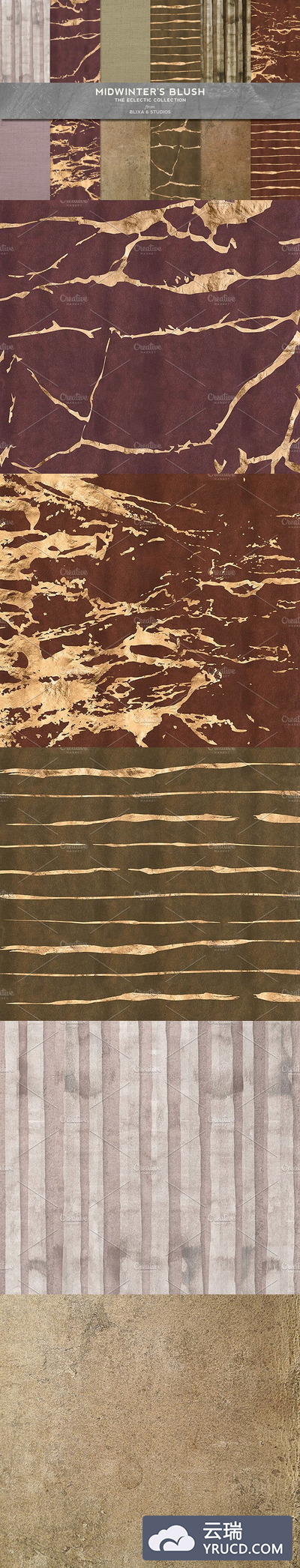 腮红金色和水彩背景纹理 Midwinters Blush Gold & Watercolor