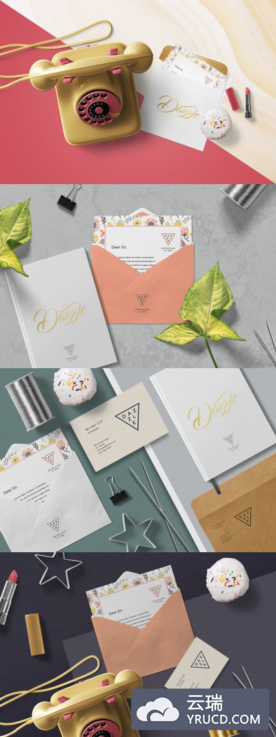 样机 | 4个PSD漂亮贺卡信封模型场景高品质元素