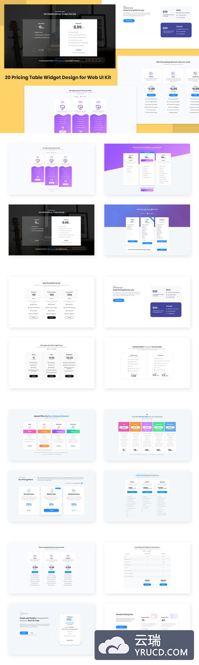 20时尚高端简约的Web-UI Kit的定价表小部件设计