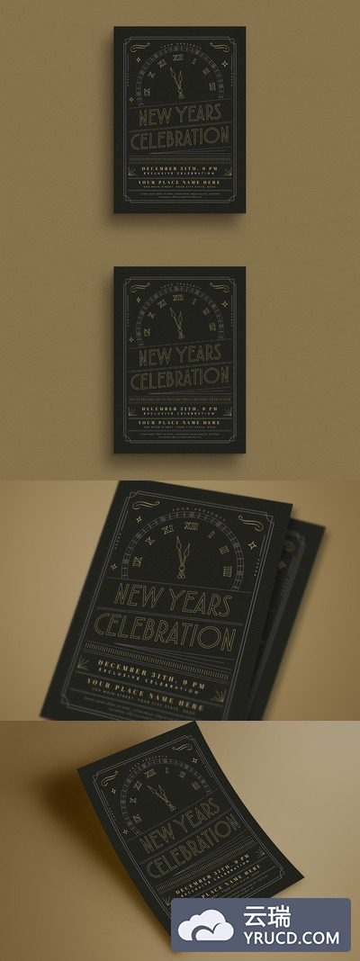 时尚简约高端黑金质感的新年倒计时圣诞节海报宣传单DM设计模板