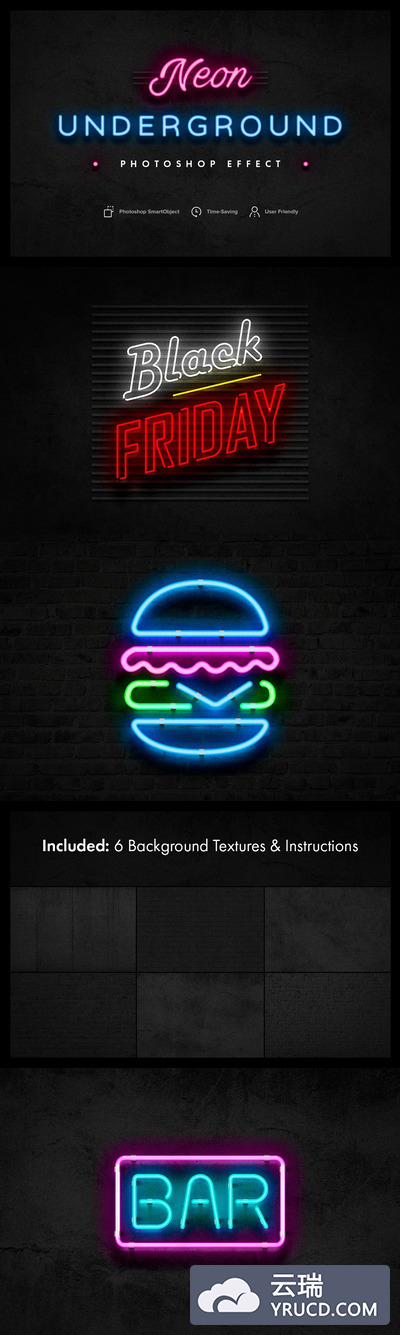 霓虹灯特效图层样式 Neon Underground Photoshop Effect