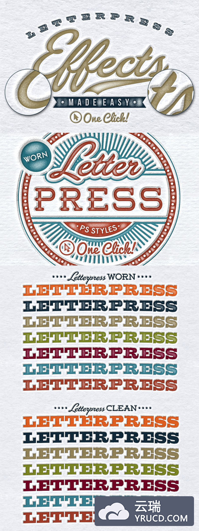 磨损的凸版印刷机PS图层样式 Worn Letterpress Photoshop Styles