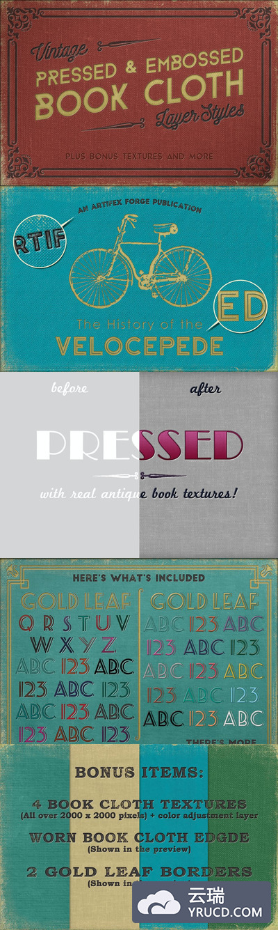 经典的书面印刷样式 Vintage Pressed Book Cloth Styles+