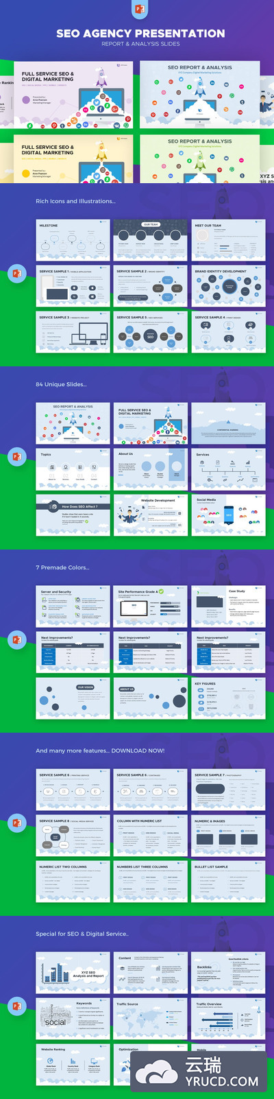 专业的SEO机构报告和分析PowerPoint幻灯片演示模板（pptx）