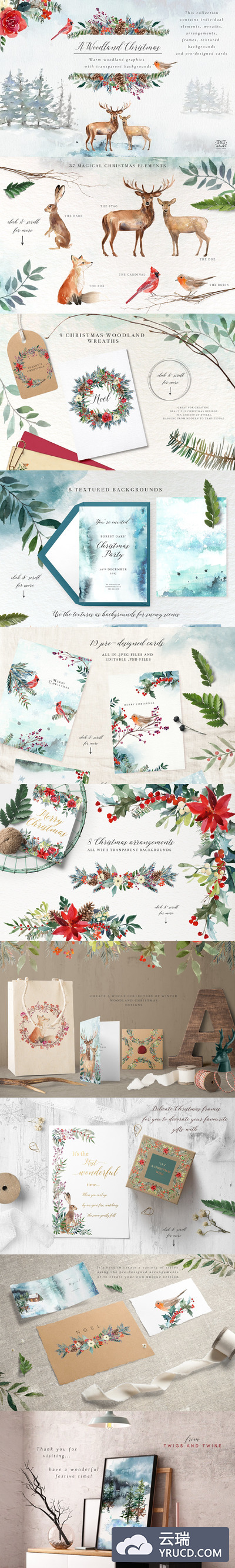 圣诞森林风格元素素材 Christmas Graphics - Woodland