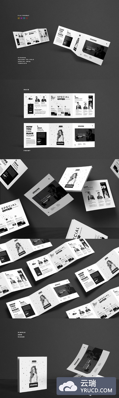 方形折叠画册宣传册模板 Square Tri fold Brochure