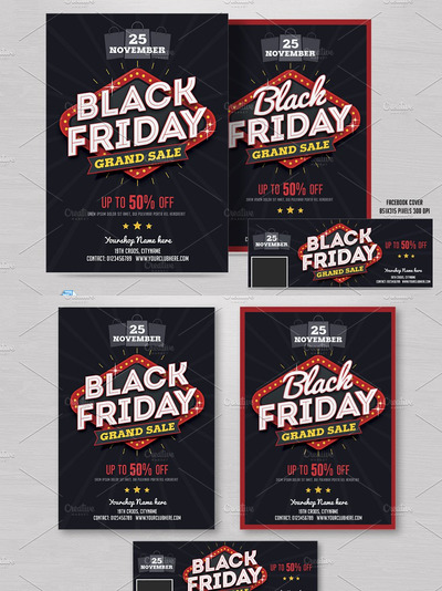 黑五海报促销模板 Black Friday Sale Flyer & FB Cover
