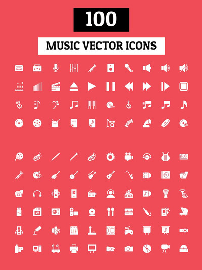 100个音乐主题图标 100 Music Vector Icons