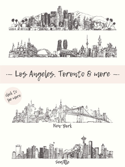 18个世界城市的天际线插图 Set of 18 world's cities skylines