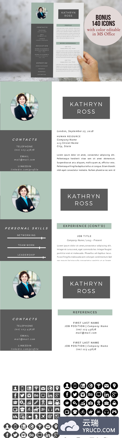 个人简历三合一 3 in 1 with 2p resume template