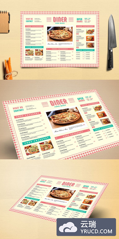 现代传统的餐厅菜单模版 Modern Retro Picnic Cardboard Menu