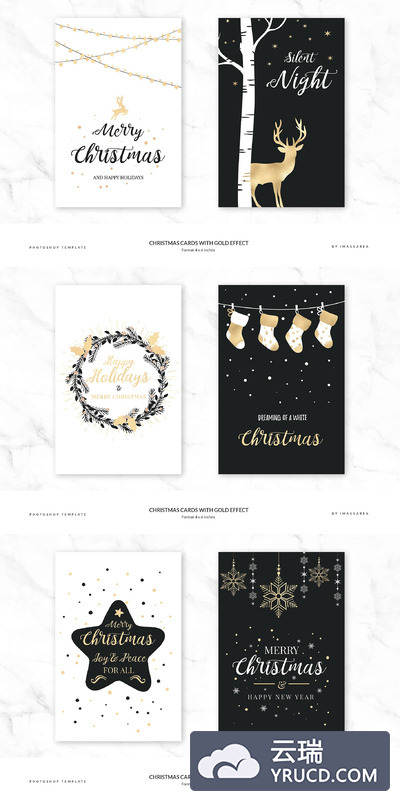 圣诞节铂金卡片模版 Christmas Cards with Gold Effect