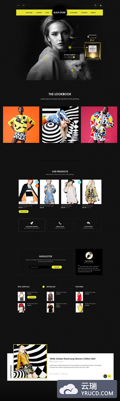 一个高端时尚独特的黑色主题电子商务PSD网站模板