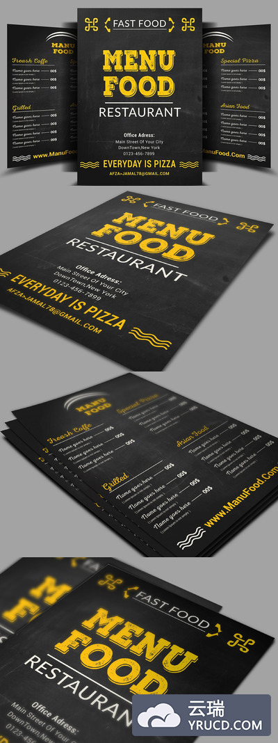 黑金色菜单模板 Food Menu & Flyer