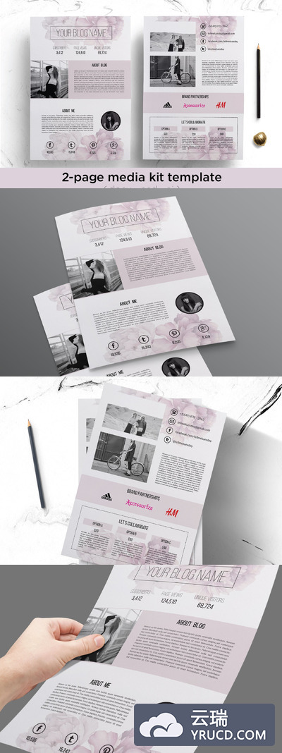 花卉风格页面设计模板 Floral media kit template