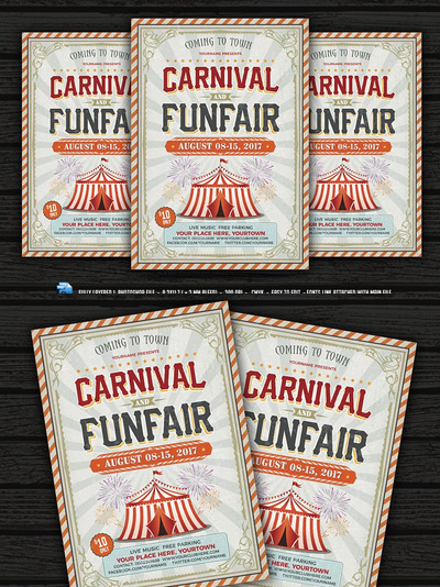 经典插图式嘉年华和趣味博览会海报传单 Carnival & Fun Fair Flyer